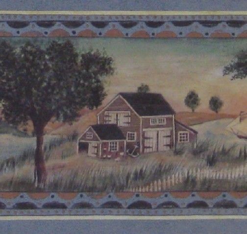 Wallpaper Border Lake House Barn Hillside Country Serene Sunset Sail