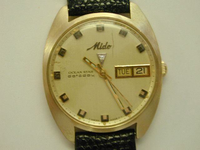 MIDO OCEAN STAR   DATE DAY   GENTS WATCH   14K GOLD   NOT SCRAP $1.NR