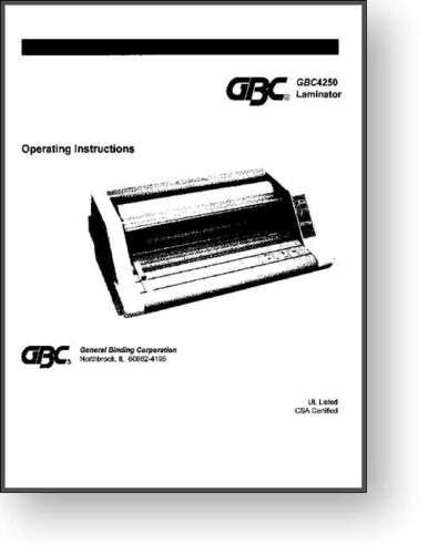GBC 4250 425 426 Laminator Operators Parts Manual