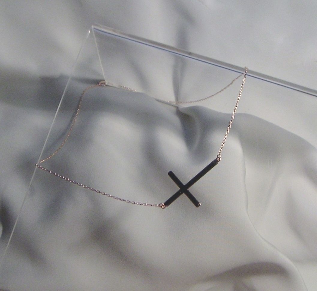 Large Cross Necklace 14k Rose Gold Sterling Silver Sideways Horizontal