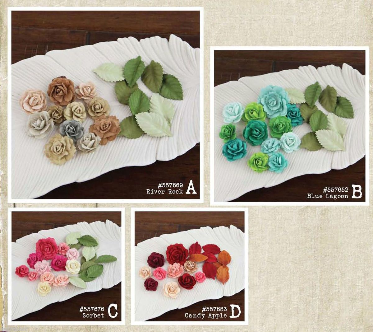 2012 Prima Paper Flowers w Leaves Laraine Collection 24 Pcs