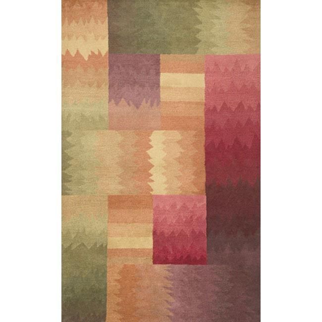 Area Rug 3x5 Wool Modern Geometric Red Orange Green Purple Fun Blocks