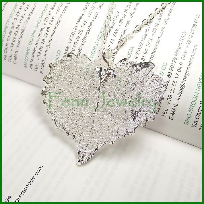 Real Leaf Necklace Sterling Silver DIP Heart Pendant