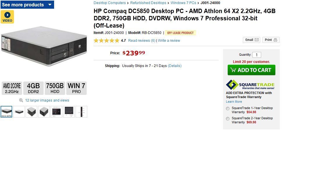 DC5850 750 GB AMD Athlon X2 2 2 GHz 4 GB Desktop Off Lease