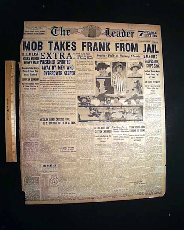 Leo Frank Lynched Hanged Mary Phagan 1915 Newspaper Mob