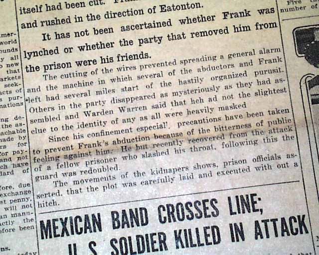 Leo Frank Lynched Hanged Mary Phagan 1915 Newspaper Mob