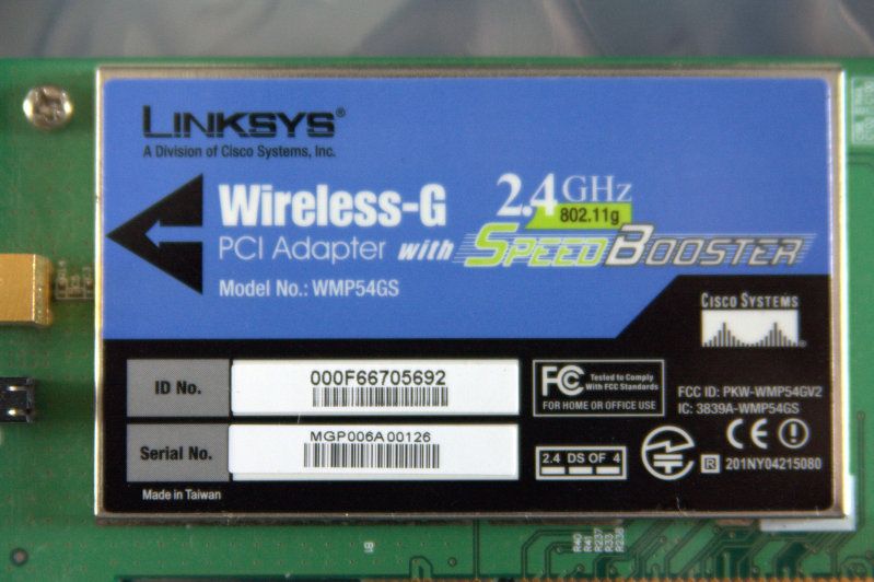 Used Linksys Wirless G PCI Adapter with Speed Booster WMP54GS