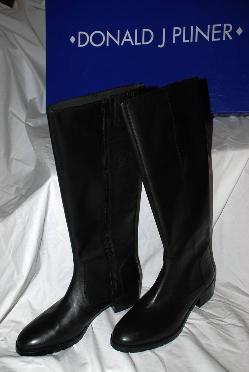 New Donald J Pliner Bixbi Black Leather Riding Boots Size 8 5