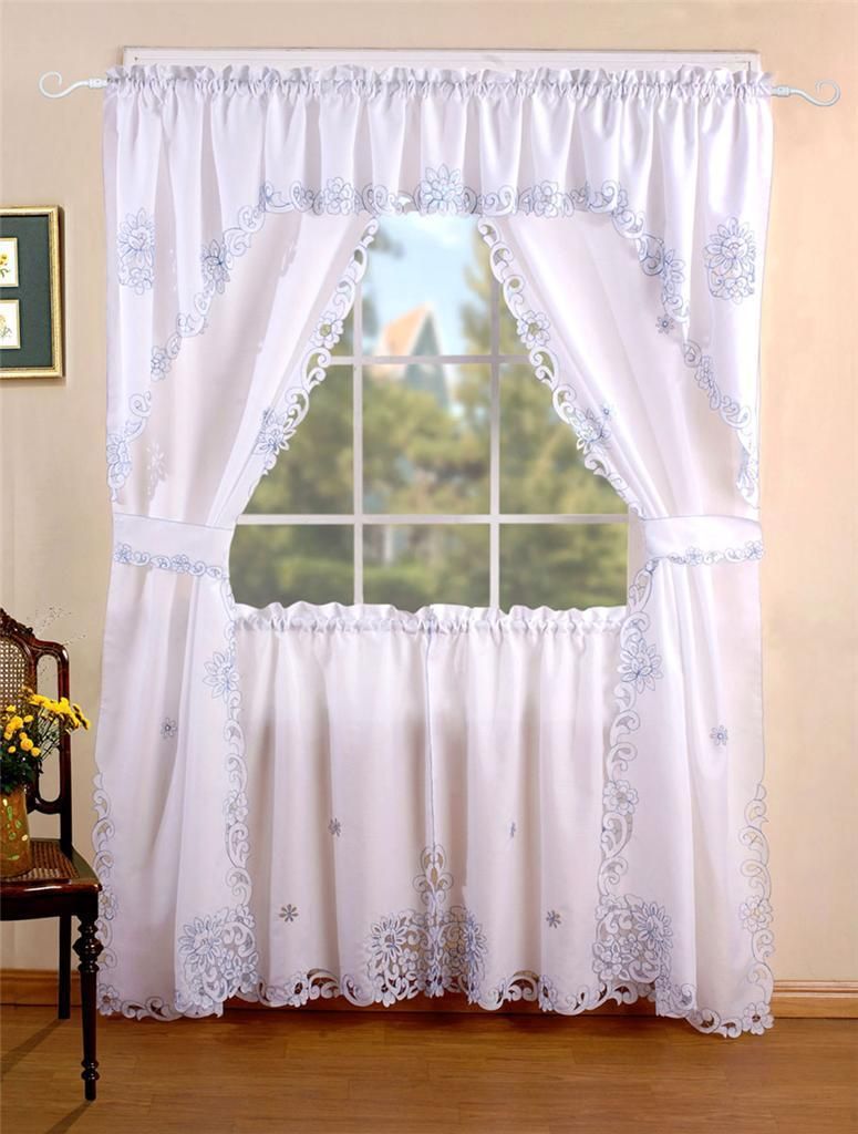 Litchfield 60x24 Pair Tier Kitchen Curtain White Blue Color