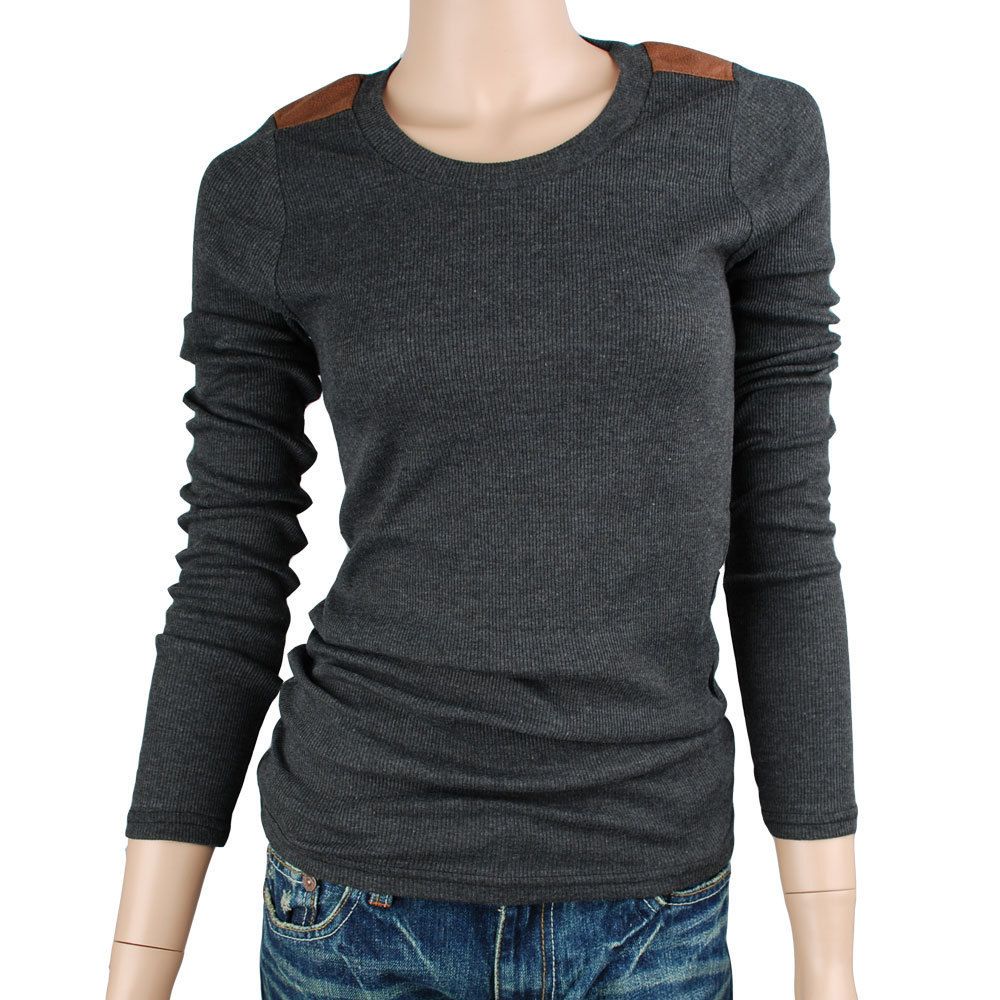 FreeShipping Women Point Basic Long sleeve Elastic T shirt BB 068