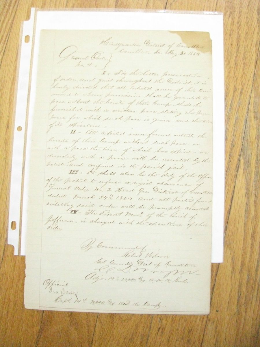 Carrollton Louisiana Civil War Camp Order Red River Campaign