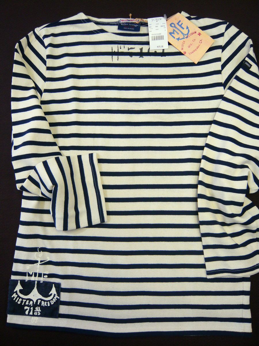 Saint James Mister Freedom for J Crew Breton Tee Ecru w Navy Stripe L