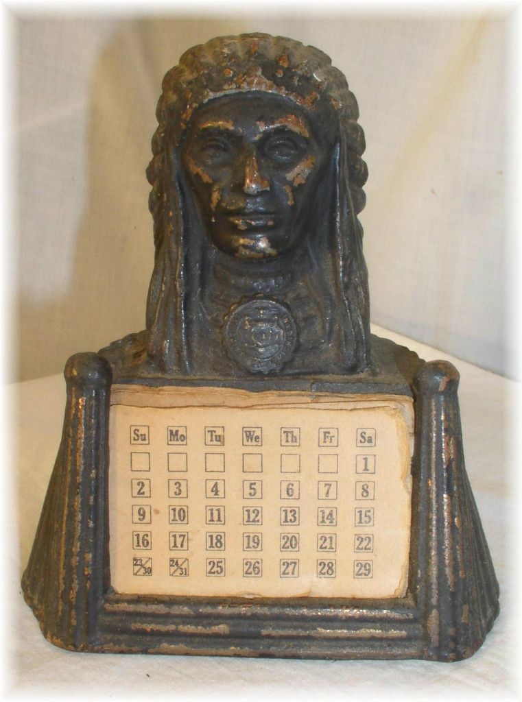 Antq Mackinaw City Michigan Metal Indian Chief Calendar