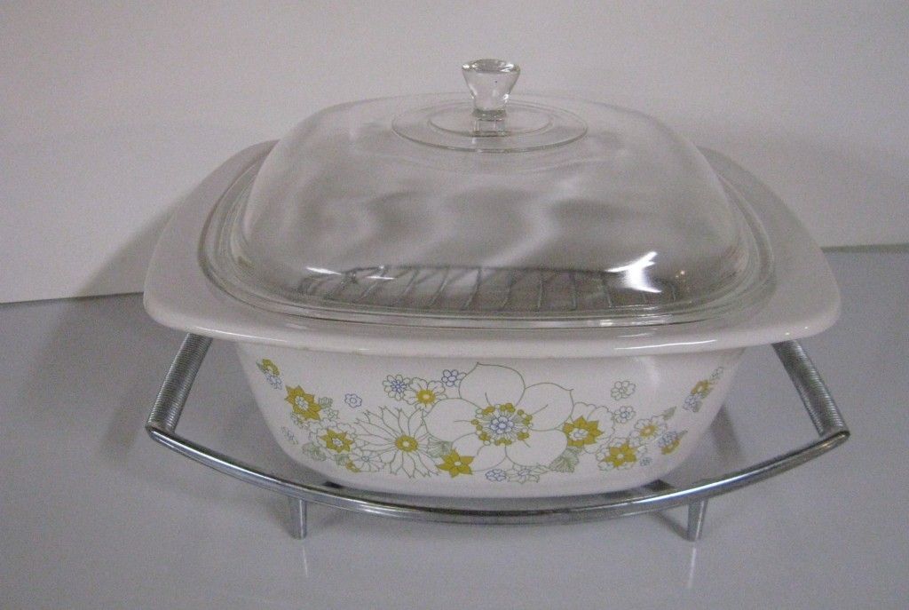 CORNING WARE FLORAL BOUQUET 5 QT CASSEROLE DUTCH OVEN MEAT RACK