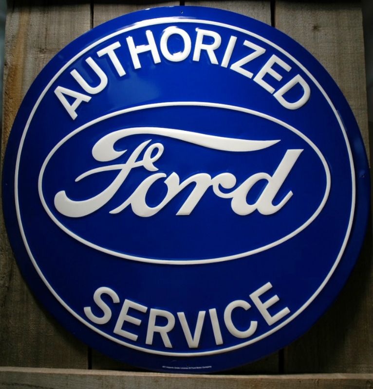 METAL LARGE 24 ROUND AUTHORIZED FORD SERVICE TIN SIGN GARAGE CAR SIGNS
