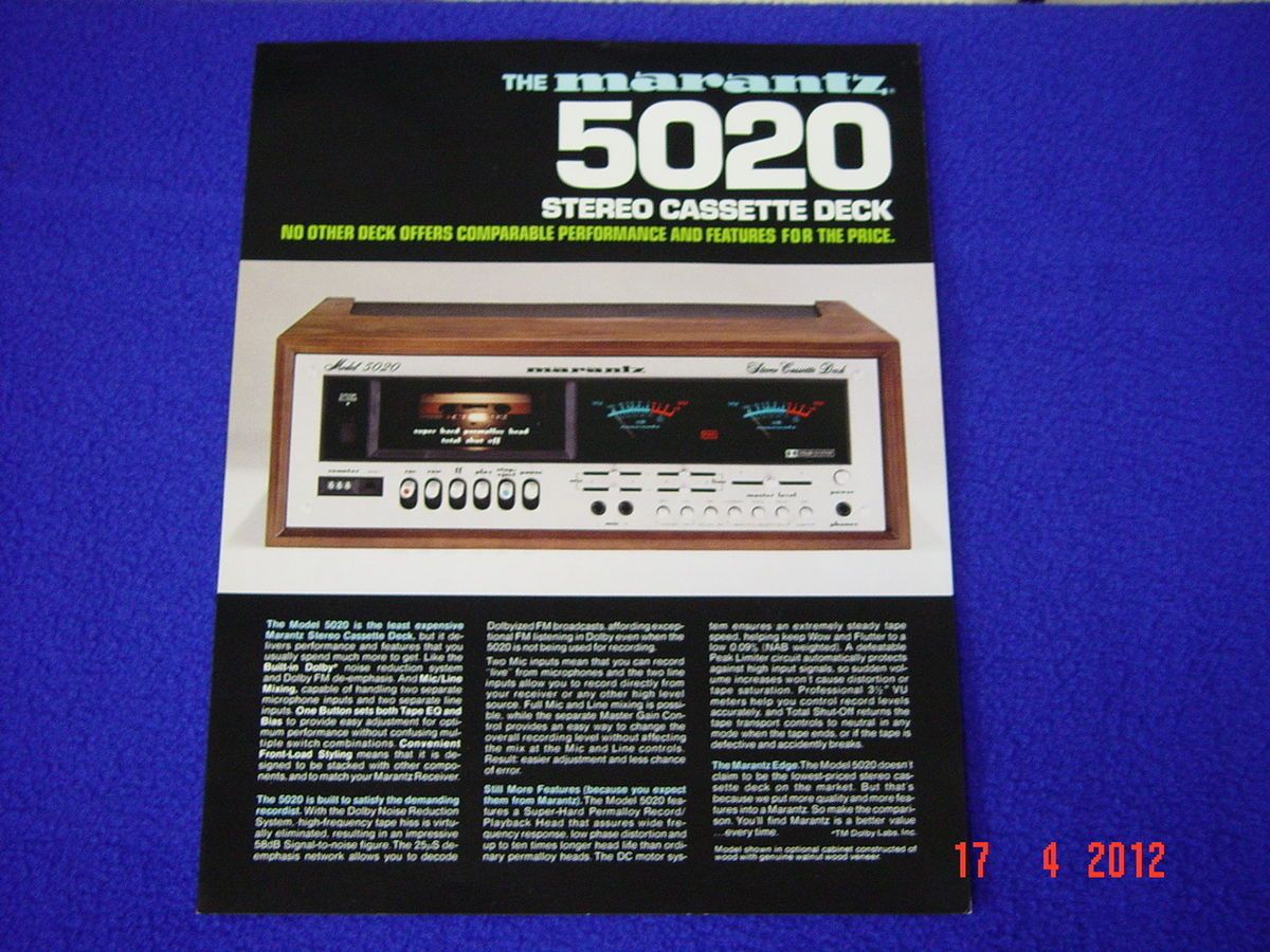 Marantz 5020 Cassette Deck Brochure Original