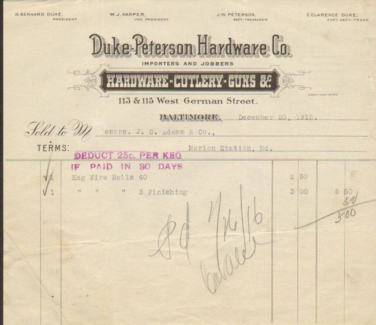 Md Duke Peterson Hardware Cutlery GUNS 1915 Marion Station StanleyAdam