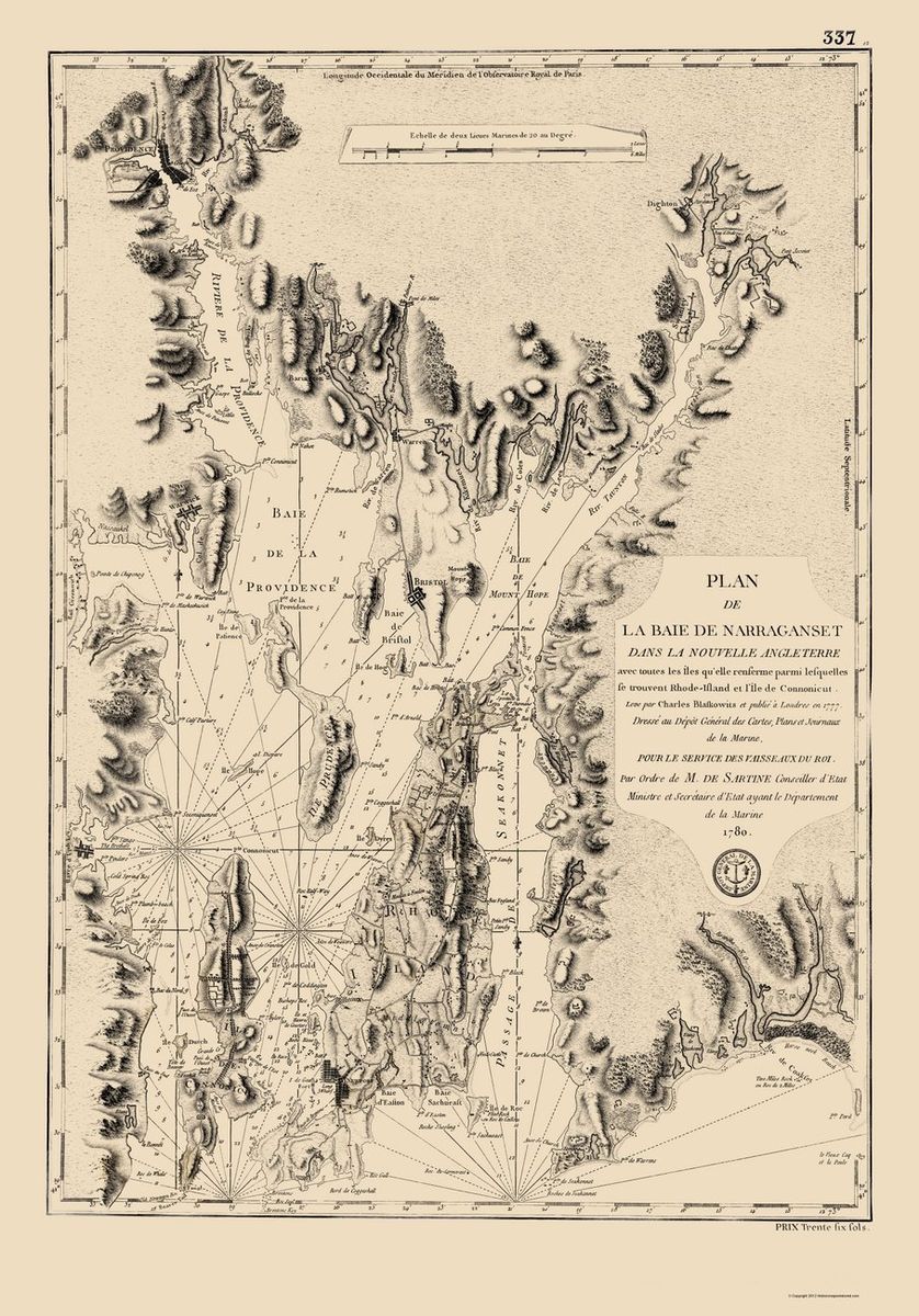 Maps Narragansett Bay Rhode Island RI Nautical Map 1780
