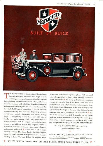 1929 Buick Marquette Automobile Vintage Ad