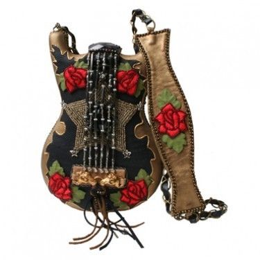 Mary Frances Rhinestone Cowgirl Bronze Red Guitar Horse Purse Handbag