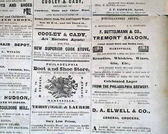 RARE 1873 Marysville CA California Old West Modoc Indians Lava Beds