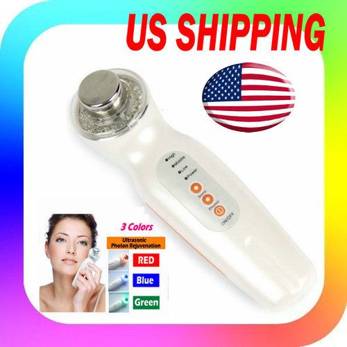  Ultrasonic Photon Rejuvenation LED 3 Colors Facial Massager Machine