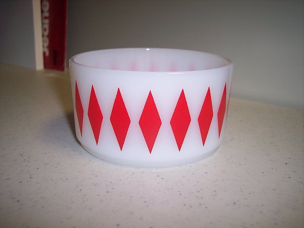 Fireking Fire King White Bowl with Red Diamonds