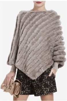 New BCBG Rose Mist Mattie Fur Poncho OS $398 FUE1K527