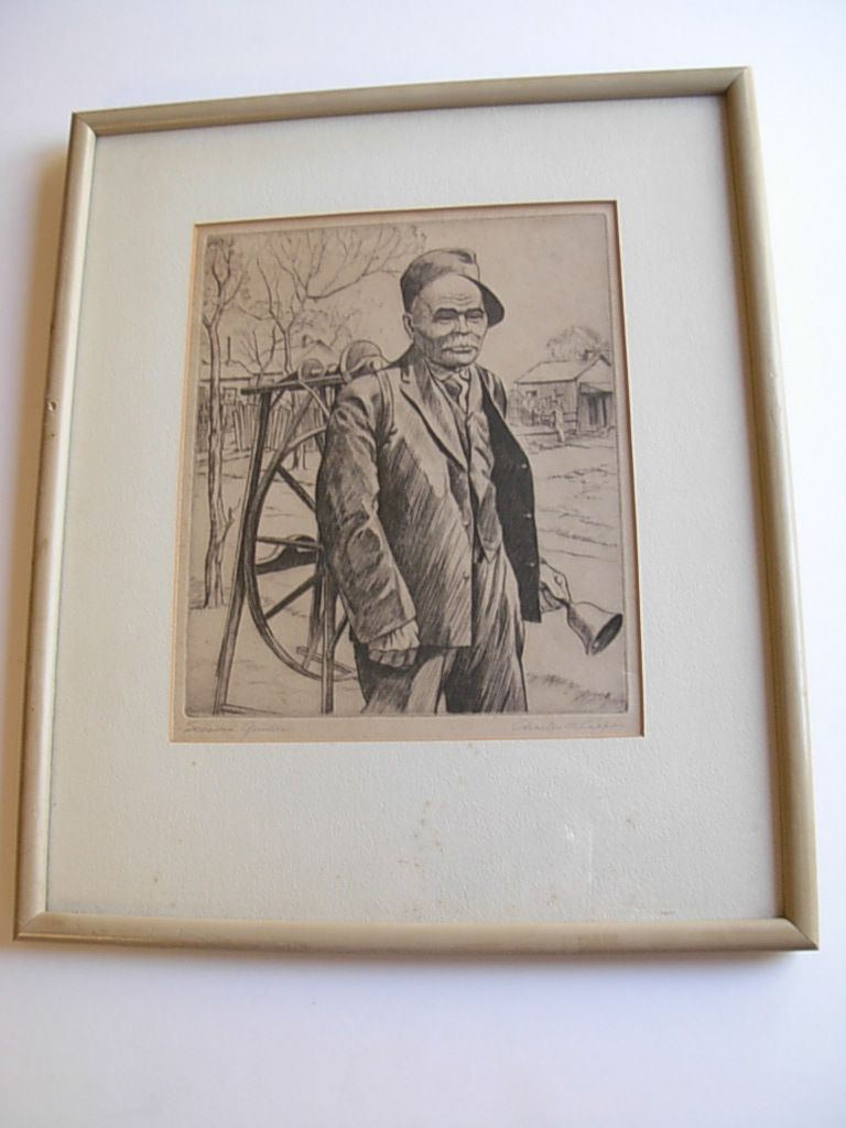 Charles Capps Etching Scissors Grinder 1939 Sandzen Peer Prairie Print