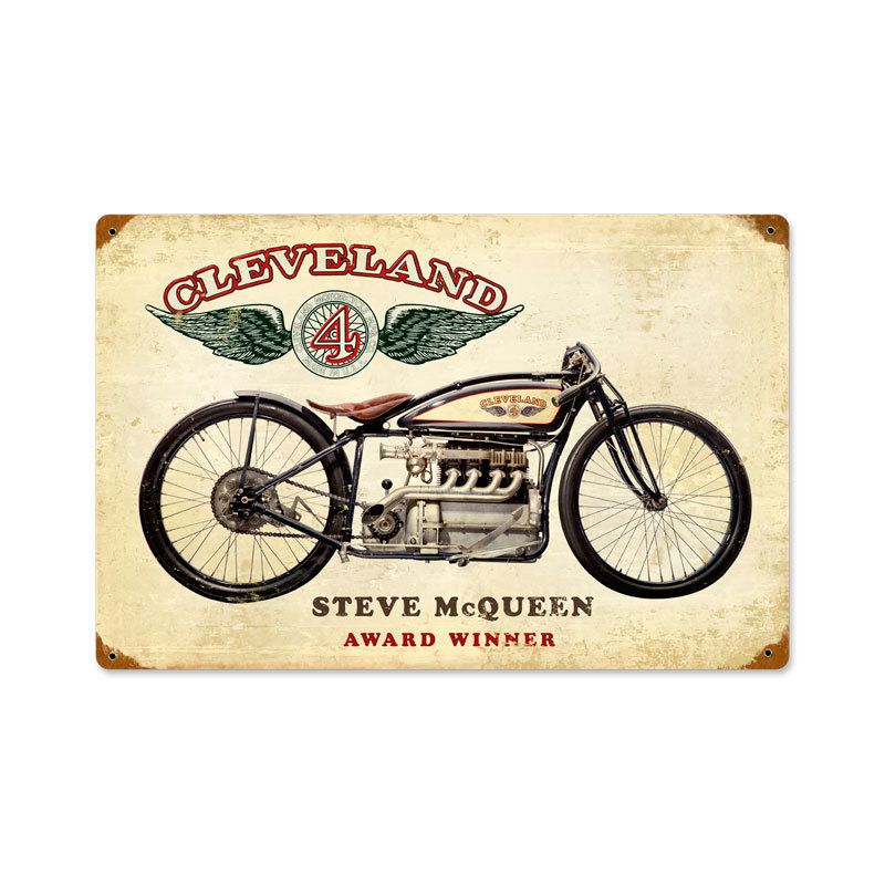 New Custom Made Cleveland Steve McQueen Antique Motorcycle Metal Sign
