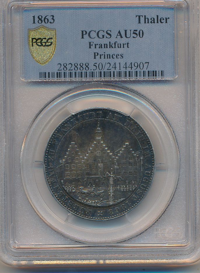 1863 SILVER FRANKFURT ONE THALER GERMAN STATES COINAGE PCGS CERTIFIED