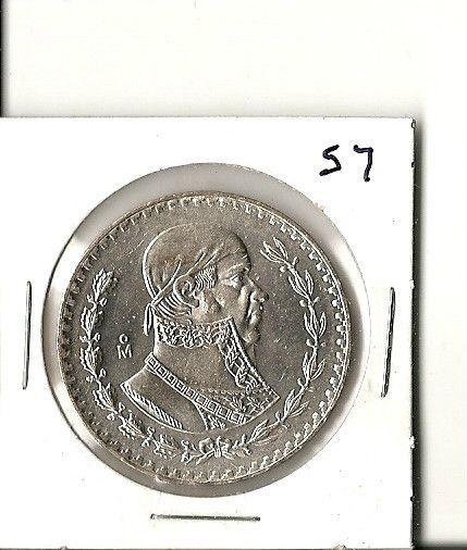 1957 Un Peso Large Mexican Silver Dollar High Grade