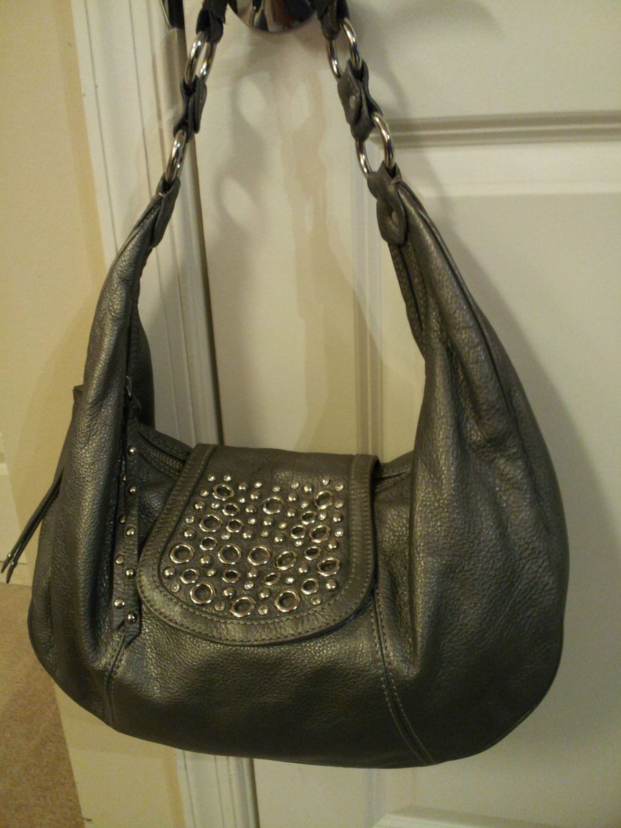 Mila Paoli Gorgeous Handbag Gunmetal Studded RARE Large Hobo