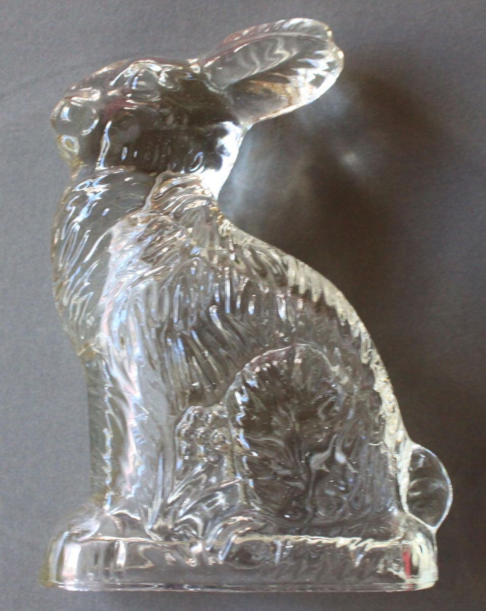  CLEAR GLASS CANDY CONTAINER RABBIT J H MILLSTEIN JEANNETTE PA EASTER