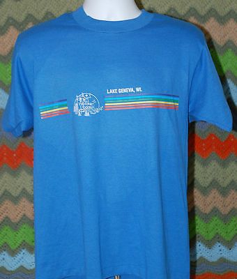 LAKE GENEVA,WI SHIRT INTERLAKEN LODGE RAINBOW SCREEN STARS 50/50 LARGE