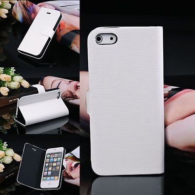 Luxury White PU leather card slots Cover Case for Apple iPhone 5 5th