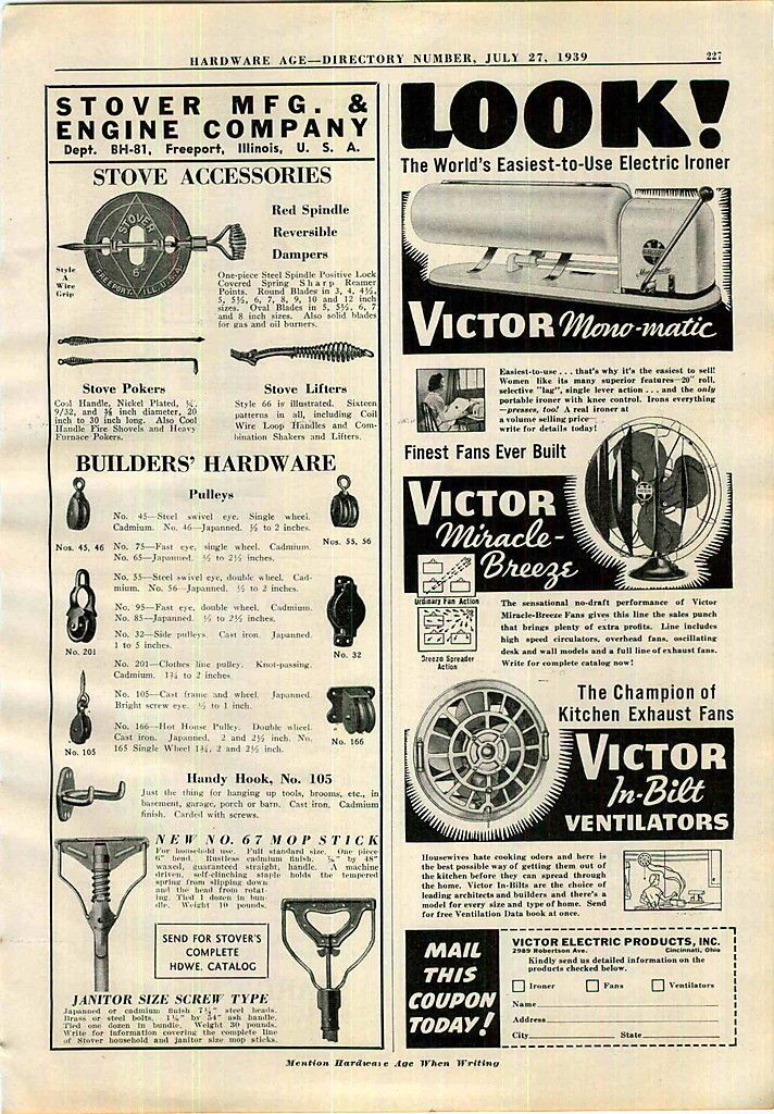 1939 ad Victor Miracle Breeze Fans Mono Matic Ironer