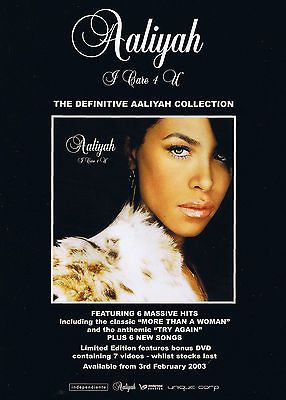 AALIYAH Mini POSTER / Ad RARE uk #1 I care 4 u