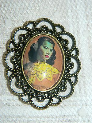 NOSTALGIC KITSCH TRETCHIKOFF MISS WONG IMAGE CABOCHON BROOCH FOR BAG