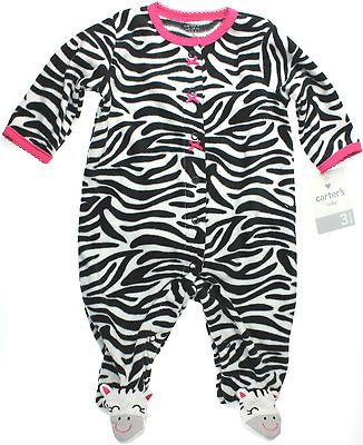 Carters Infant Girls NWT 3M 6M Micro Fleece Zebra Print Footed