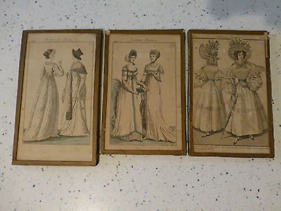 MID 1800S FRAMED FASHION PLATES FRENCH HAND COLORED FASHIONS PARIS