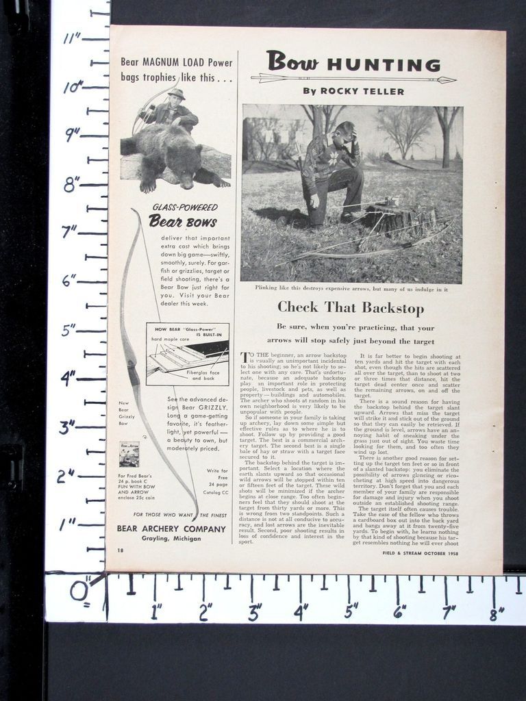 ARCHERY Grizzly Recurve Hunting Bow magazine Ad Grayling MI Fred w4038