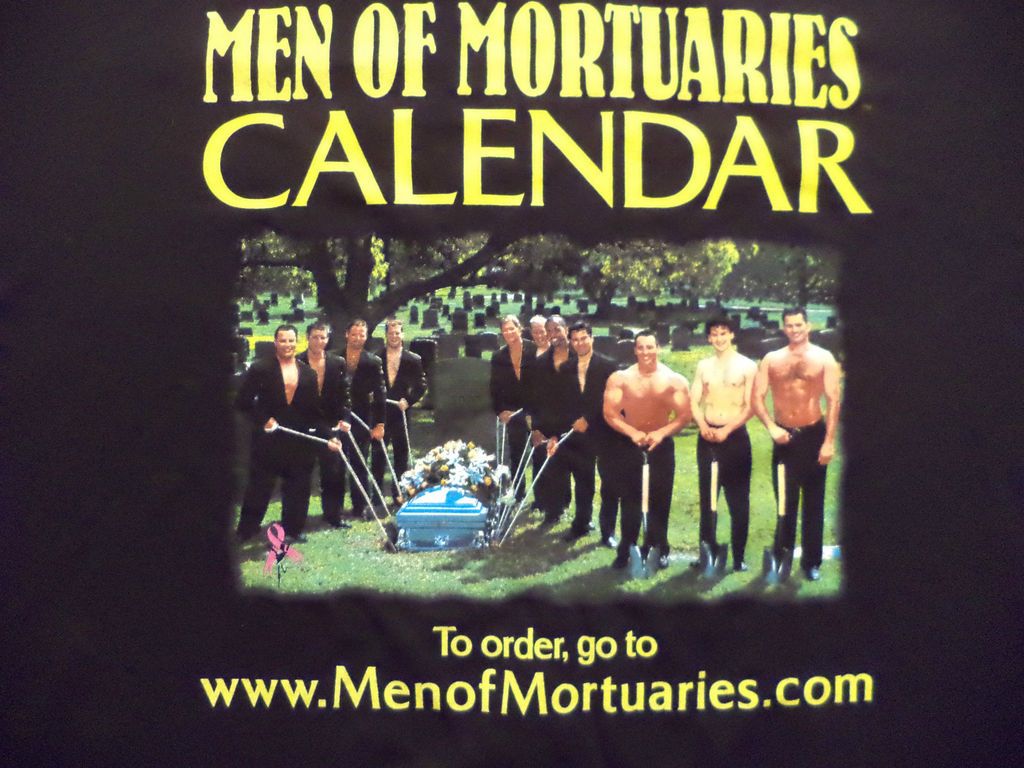 MEN OF MORTUARIES BEEFCAKE CALENDER t shirt XL mortition death male