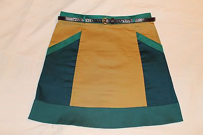 MAUDE ANTHROPOLOGIE cotton color block skirt w/ leather belt M LN