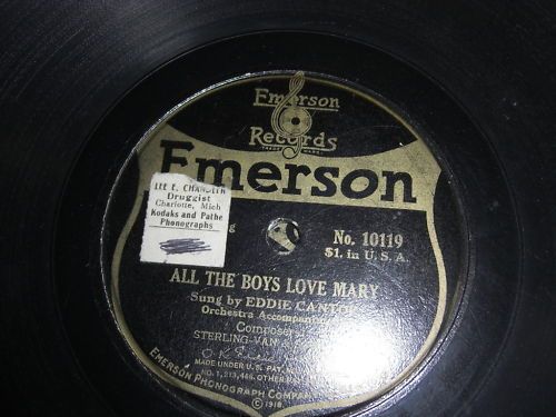 EDDIE CANTOR EMERSON 78*RPM RECORD 10119 PLAY WIZ ME