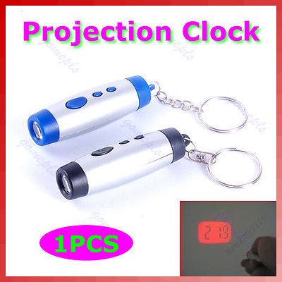 Mini Digital Projection LED Light Clock Time Keyring Keychain Gift