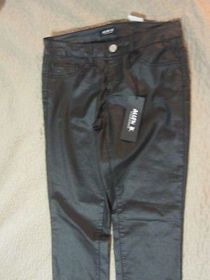 Allen B Black Pleather Pants.fake pockets in front. has back pockets