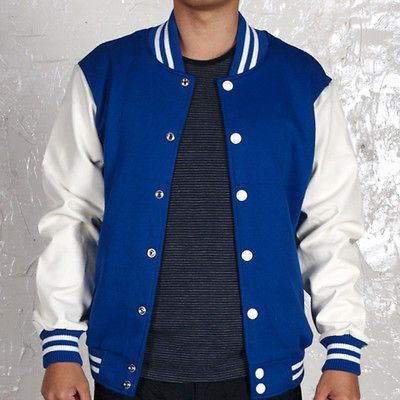 Letterman College Baseball COTTON & LEATHER JACKET BLUE & WHITE L