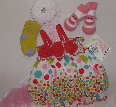month infant baby girl dress polka dots bloomers socks headband 5