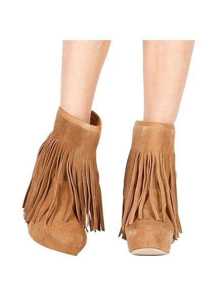 Koolaburra Veleta Suede Wedge Ankle Boot with Fringe Chestnut NWB